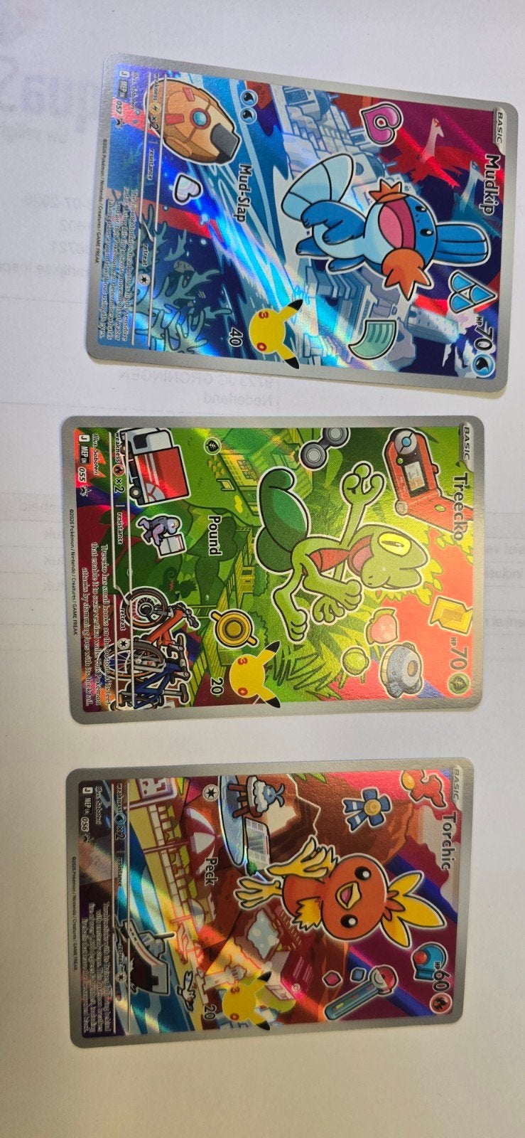 Pokémon Kaarten: Mudkip, Treecko, Torchic (Foil), Ophalen of Verzenden, Zo goed als nieuw, Meerdere kaarten, Foil