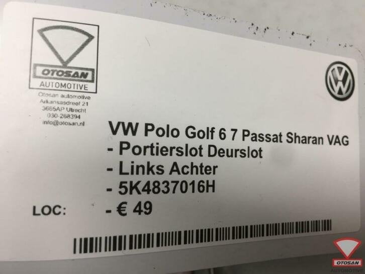 vw golf 6 7 vag portierslot deurslot rechts achter 5k4839016, Gebruikt, Volkswagen, Volkswagen AG, Achter