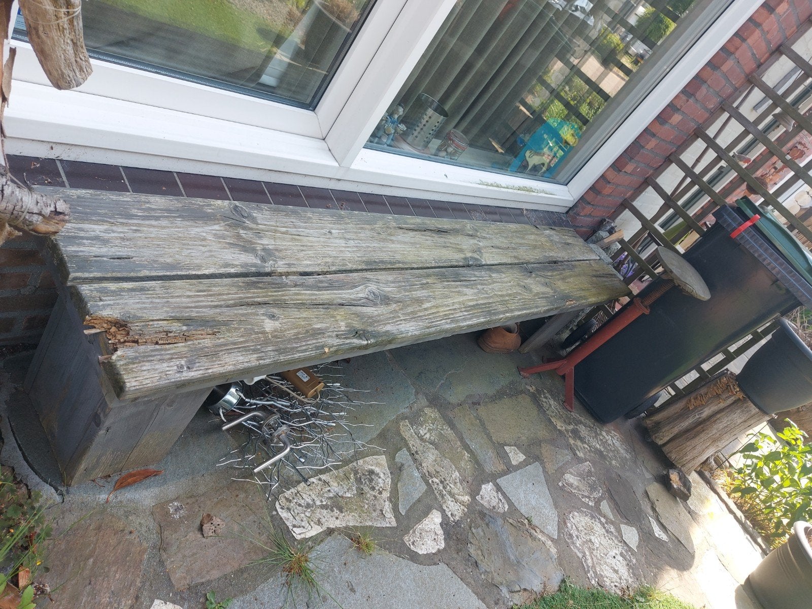 Bankje van steigerhout, Ophalen of Verzenden, Gebruikt, 250 cm of meer, Planken