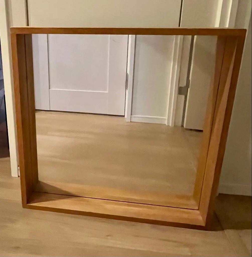 Ikea Molger spiegel met houten frame, Gebruikt, Vierkant, Ophalen of Verzenden, Minder dan 100 cm