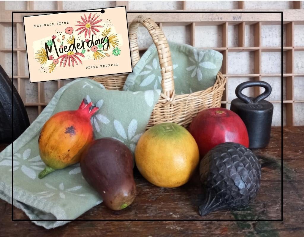 Vintage fruit in rieten mandje, ca. 1990, Ophalen of Verzenden