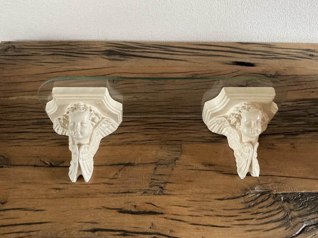 Set van 2 Engelen Cherubijn Wandconsoles met Glasplaat, Ophalen of Verzenden, Gebruikt