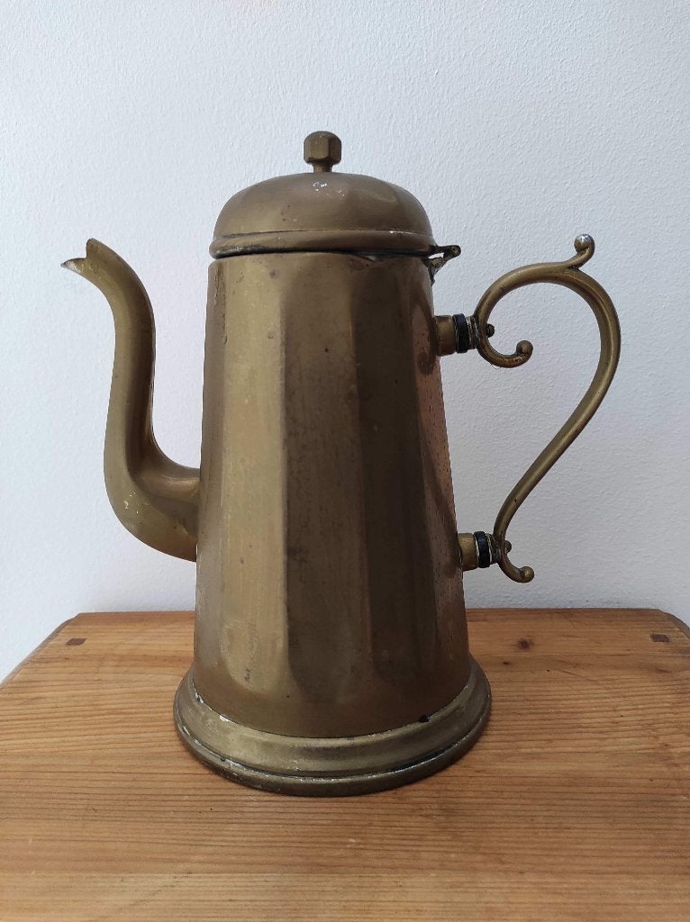 Antieke messing (koper) koffiekan Belgica D.F. (ca 1910), Ophalen of Verzenden, Koper