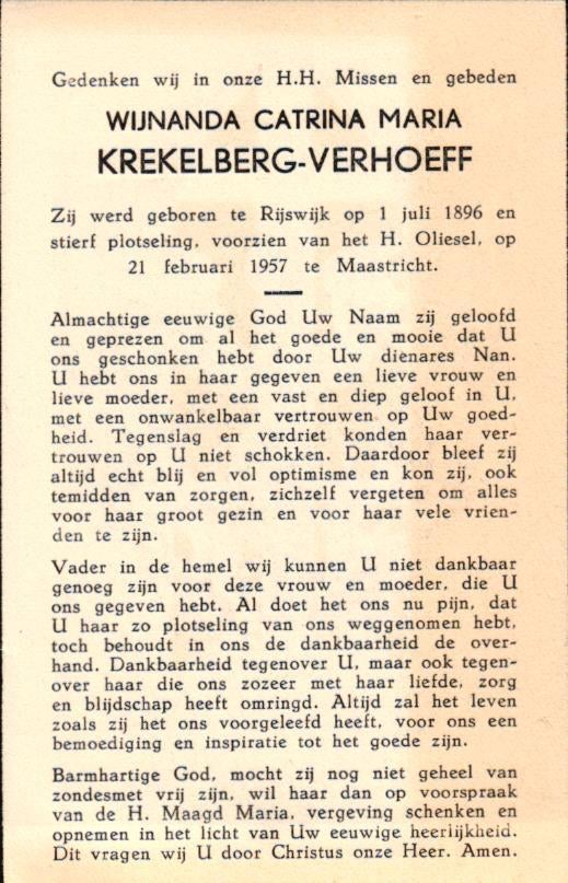 Verhoeff Wijnanda Catrina M. Rijswijk 1896-1957 Maastricht, Verzamelen, Ophalen of Verzenden