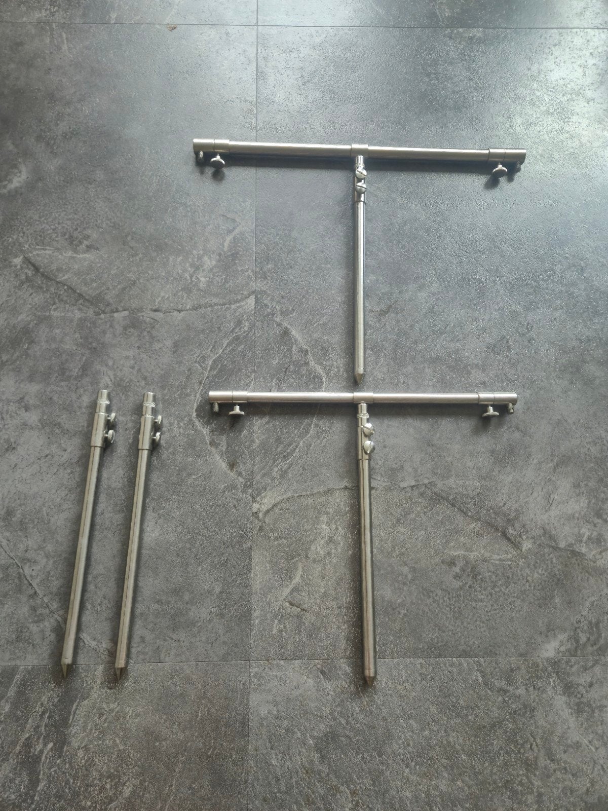 Oldskool Matrix Buzzerbar 3 Rod RVS + 4 Bankstick waterpas, Watersport en Boten, Hengelsport | Karpervissen, Zo goed als nieuw