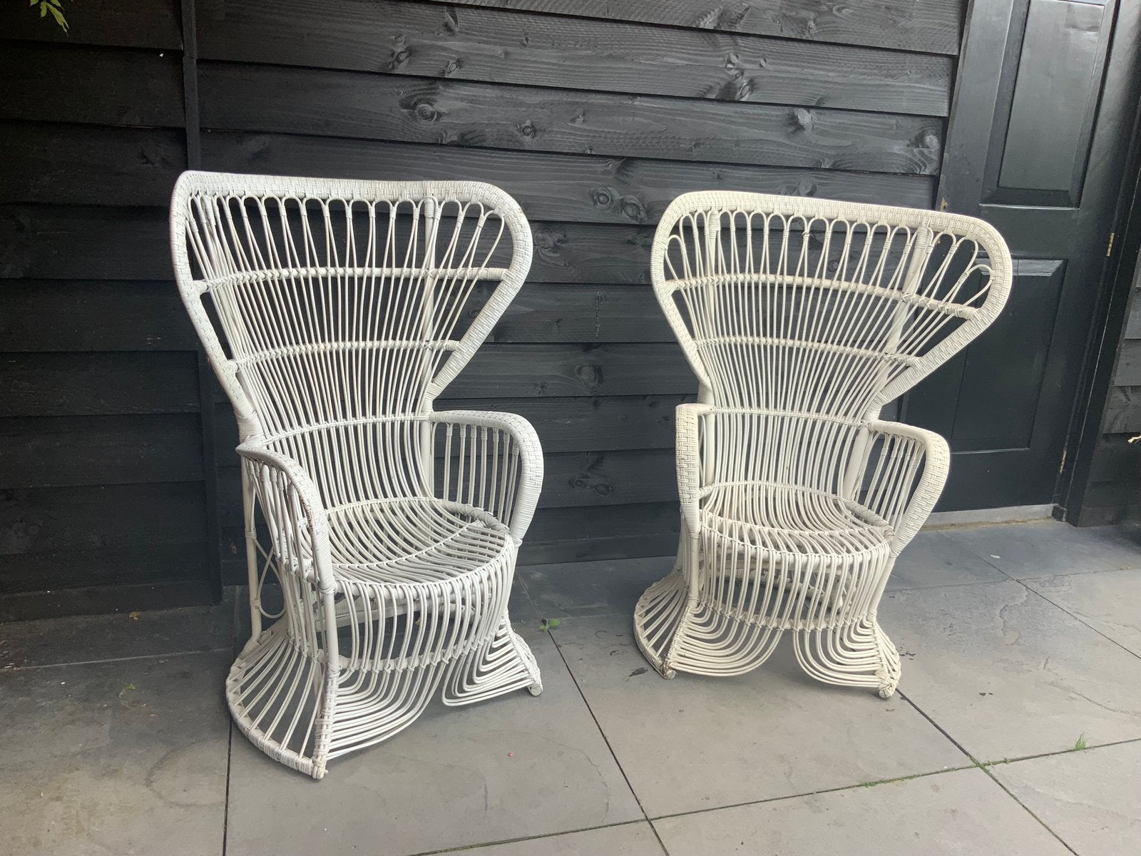 Peacock chair wit 2 stuks rotan, Ophalen, Gebruikt, Wit, Twee
