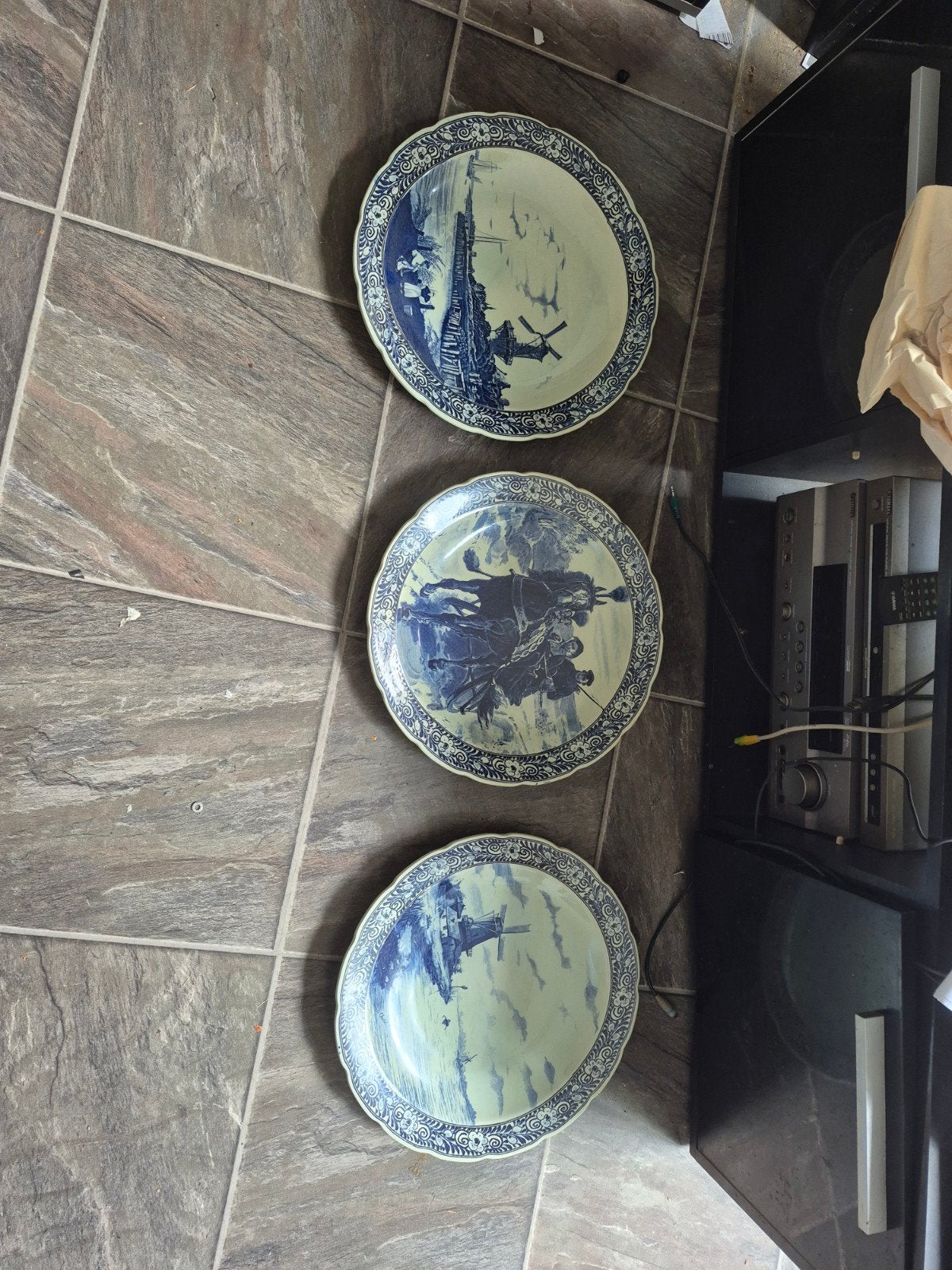 Set van 3 Delfts blauwe decoratieve borden, Antiek en Kunst, Ophalen