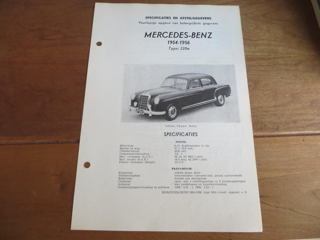 Vraagbaak Mercedes-Benz 220a W180 1954 - 1956 specificaties, Ophalen of Verzenden