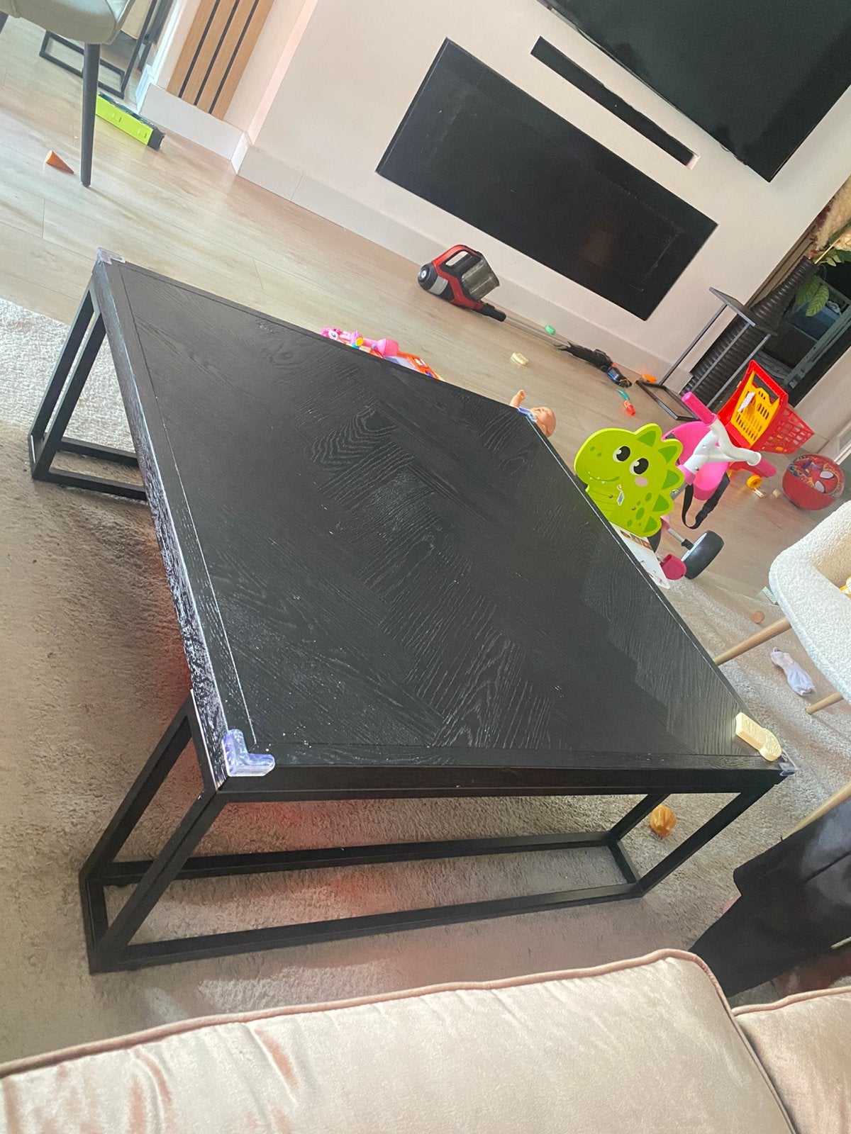 Visgraat zwart Salon tafel, Ophalen, Zo goed als nieuw, Rond, 50 tot 100 cm
