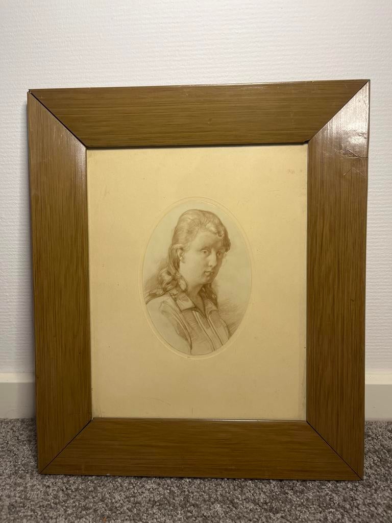 Vintage lijst met portret van jonge vrouw, Ophalen of Verzenden