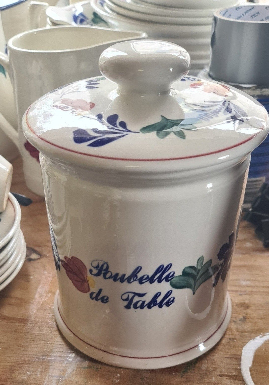 Boerenbont voorraadpot, Poubelle de Table, Ophalen of Verzenden, Zo goed als nieuw, Aardewerk, Landelijk/Boerenbont
