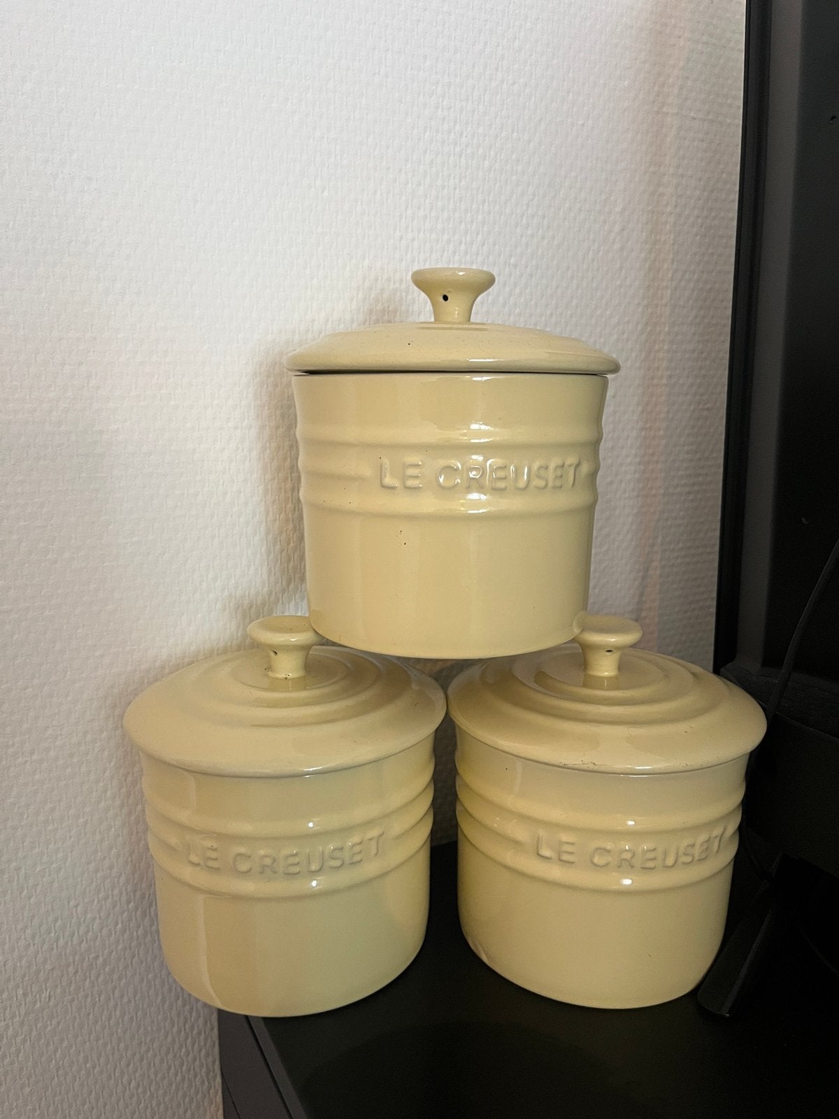 Le Creuset Voorraadpotten 0.8L - Set van 3, Geel, Zo goed als nieuw, Voorraadpot, Steen/keramiek