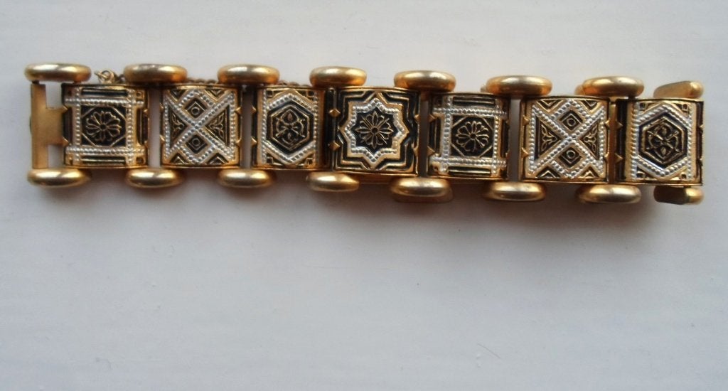 Brede Armband Damascene / Toledo. Met veiligheidsketting., Ophalen of Verzenden, Zo goed als nieuw, Goud