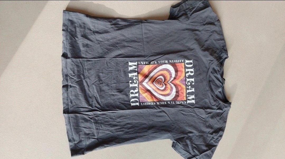 Grijs T-shirt met hartprint en tekst 'Dream', Ophalen, Maat 42/44 (L), Shirt of Top, Grijs