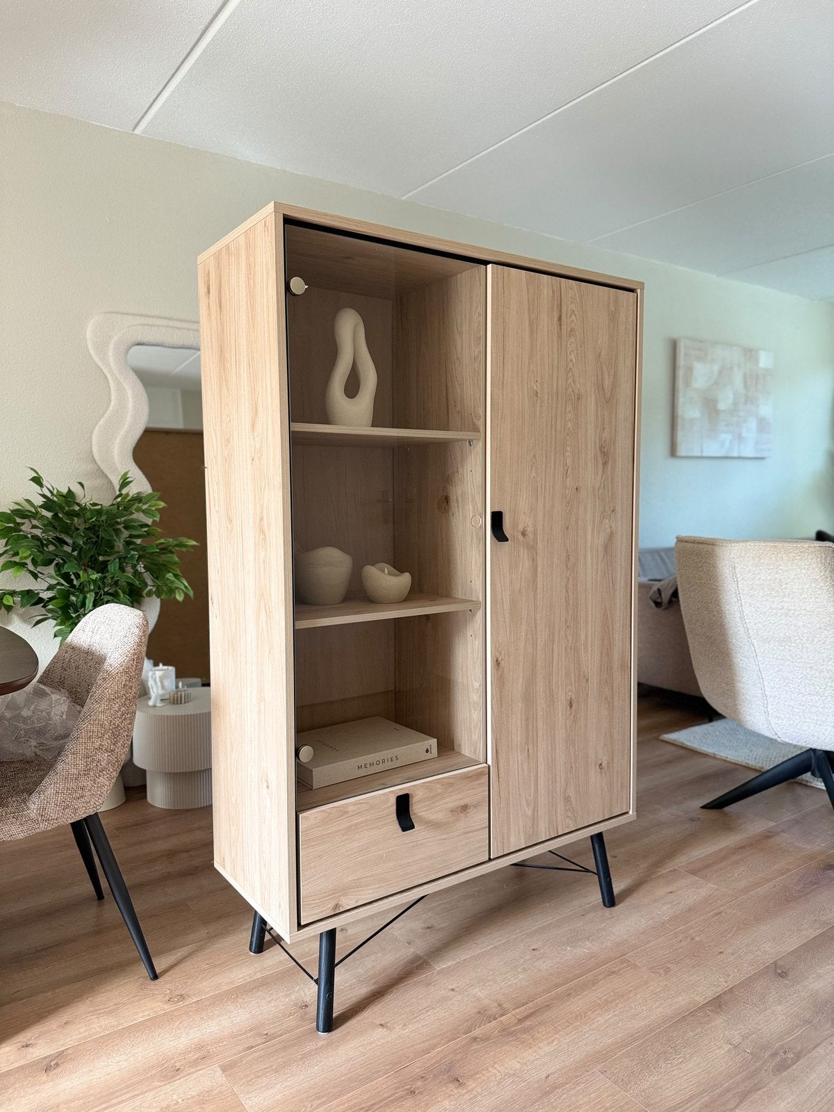 Vitrinekast Ry Eikdecor 162x102x40 cm buffetkast glasdeur, Ophalen, 100 tot 150 cm, Met lade(s), Zo goed als nieuw