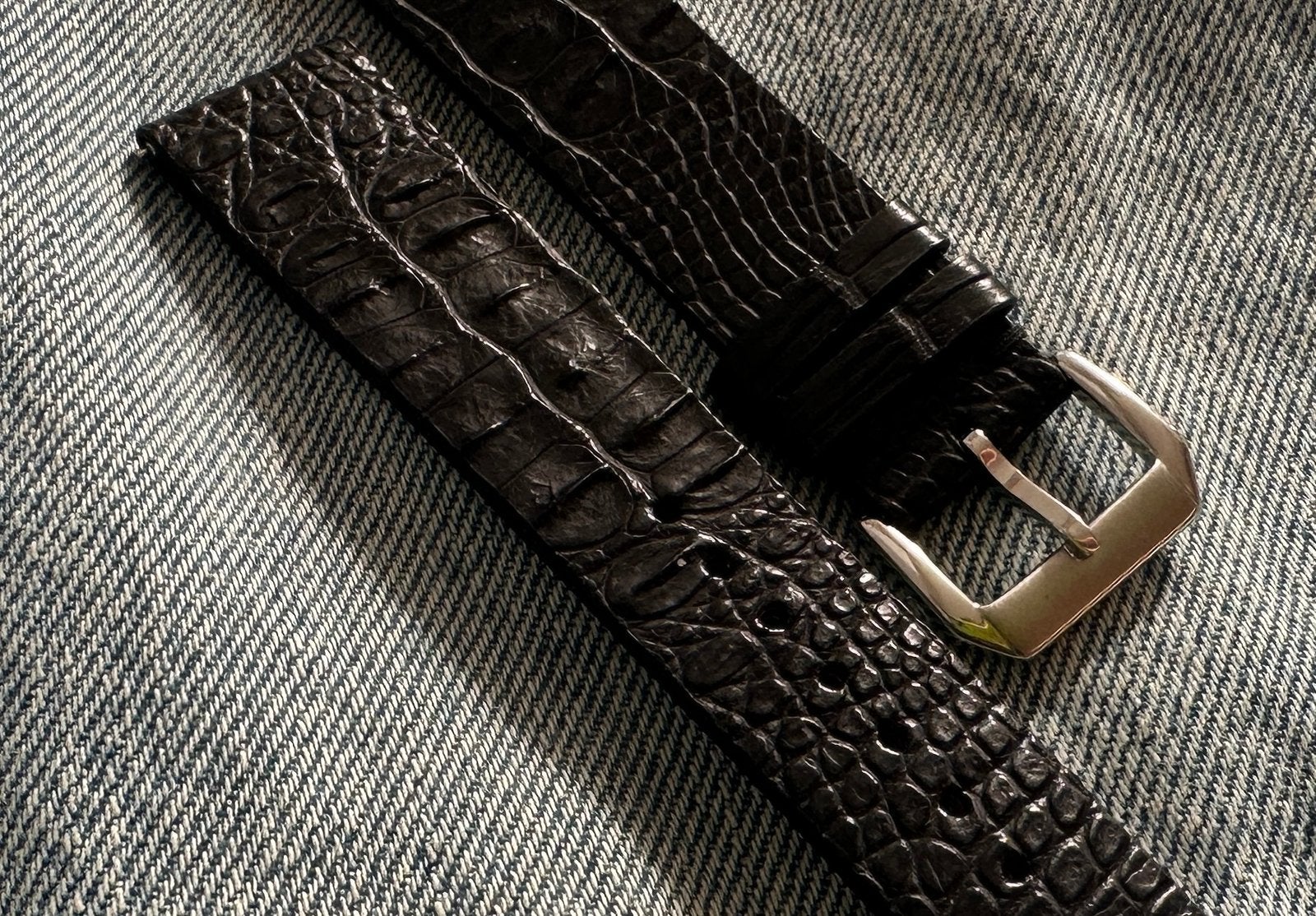 Hornback Alligator Leather Watch Strap, Ophalen of Verzenden, Nieuw, Overige kleuren, Minder dan 95 cm