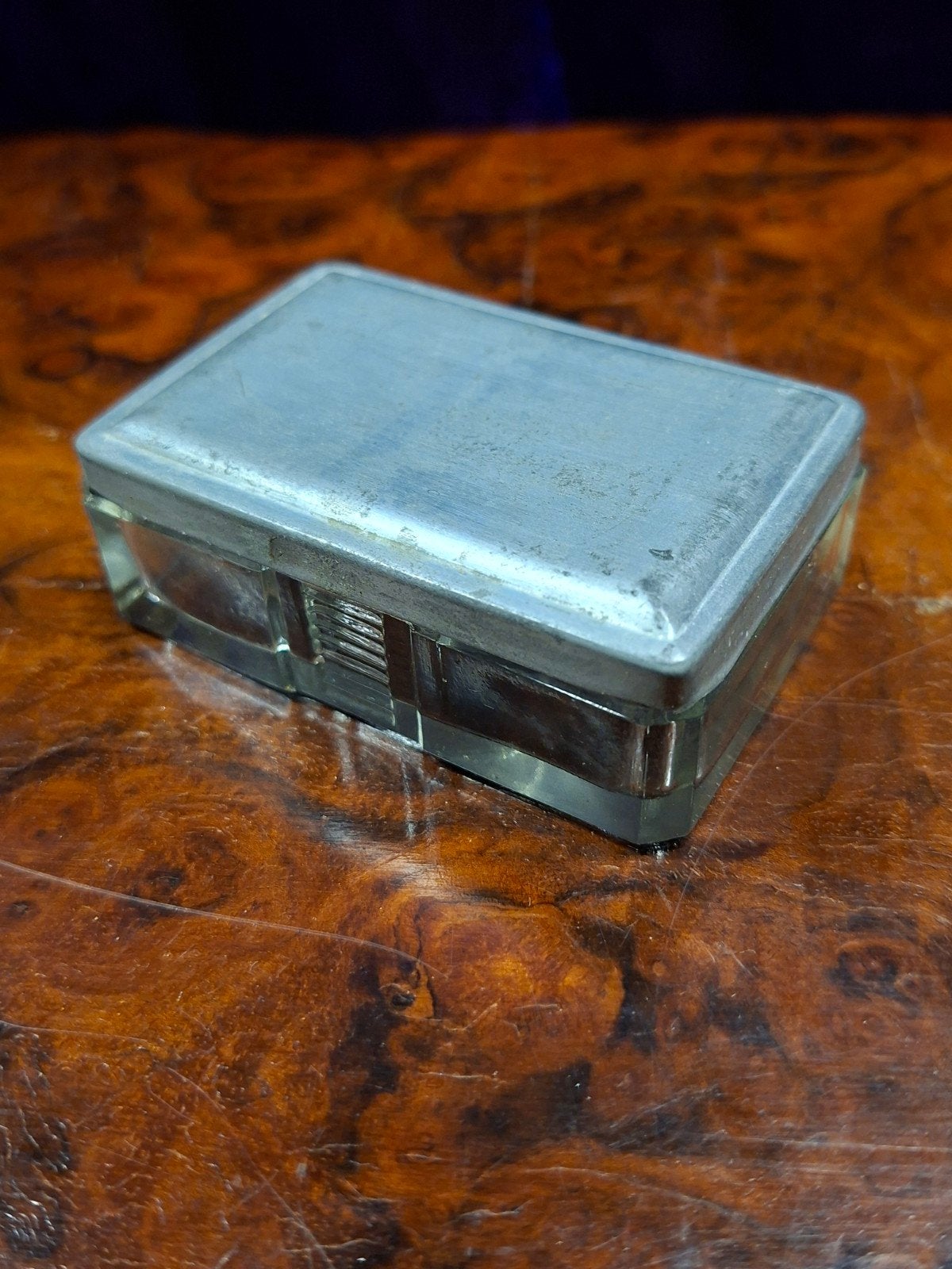 Art Deco Glazen Zeepdoosje - Vintage Scheerdoos 7.5x5cm, Antiek en Kunst, Ophalen of Verzenden