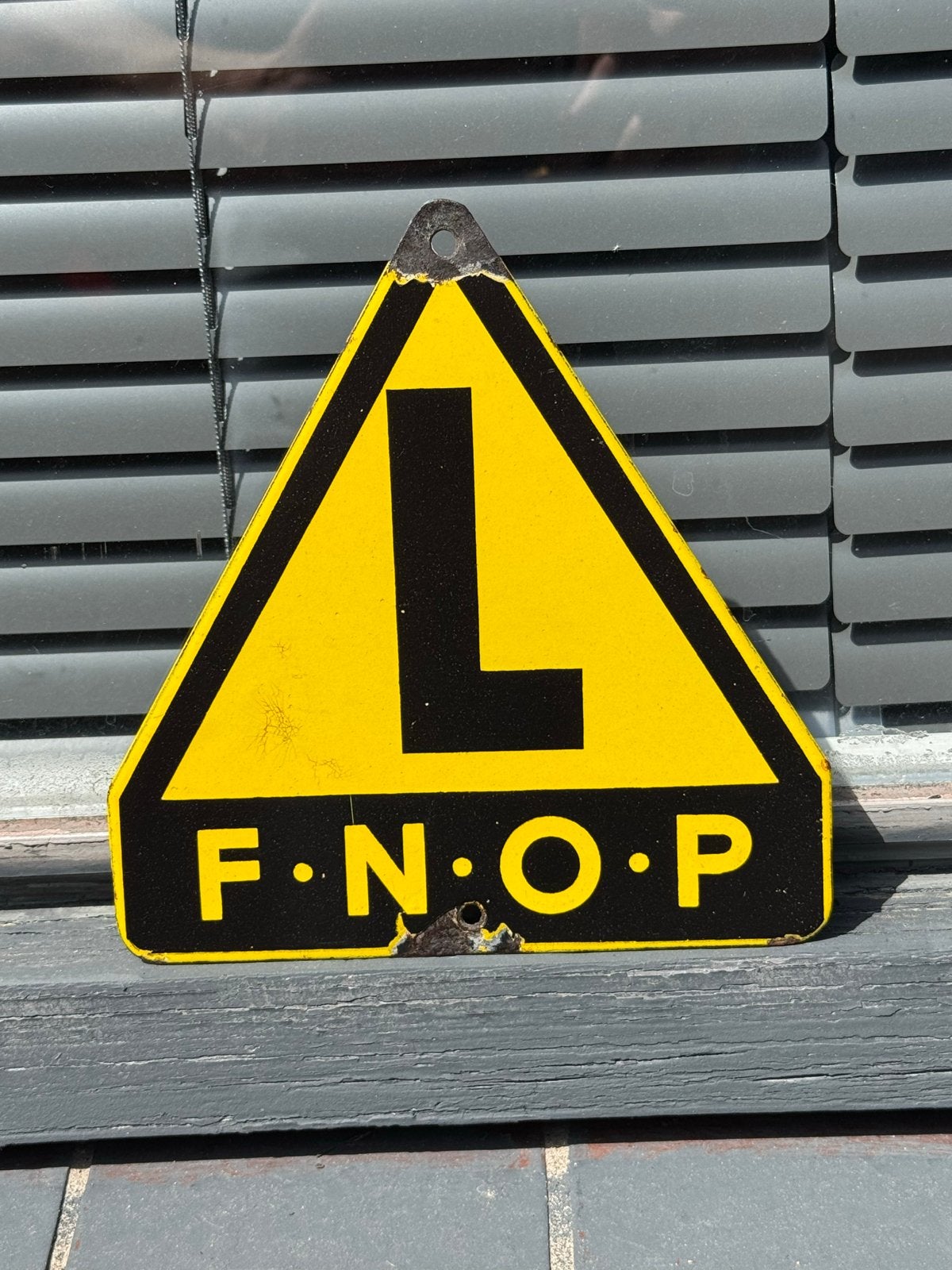 Vintage emaille L-bord F.N.O.P. (Lesbord), Verzamelen, Reclamebord, Gebruikt, ., Ophalen of Verzenden