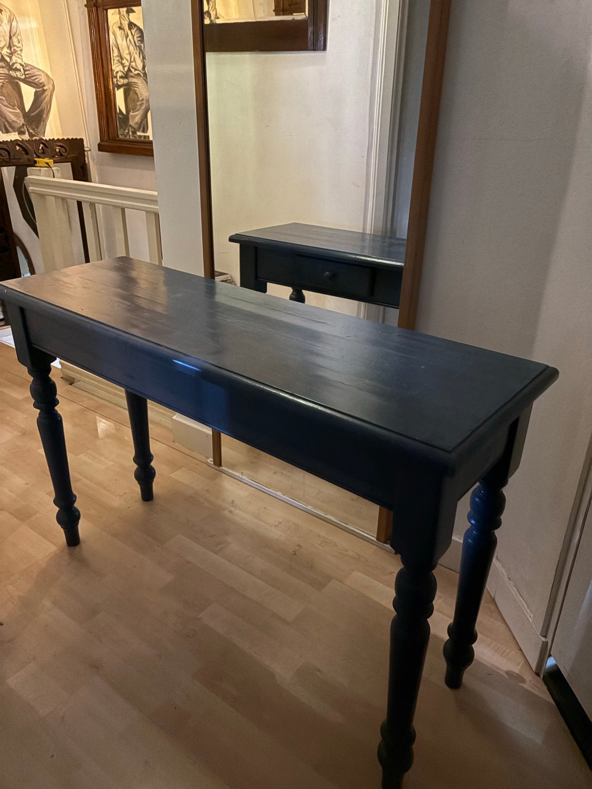 Vintage blauwe console tafel met 2 lades, Ophalen