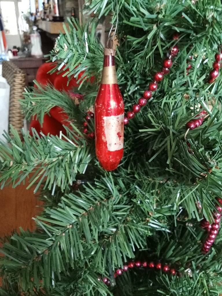 Mooie oude glazen kerstbal model drankfles, Diversen, Kerst, Ophalen of Verzenden, Gebruikt