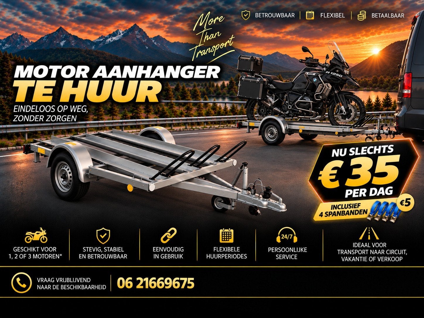 Motor Aanhanger / Trailer Te Huur, Ophalen, Zo goed als nieuw