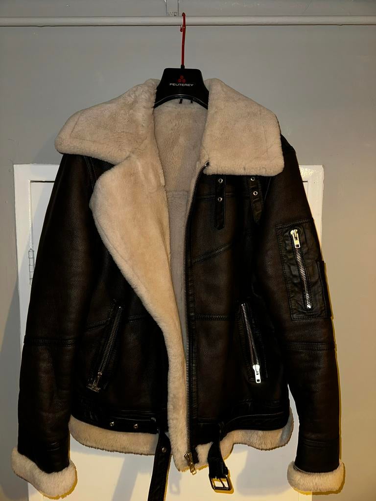Vliegersjas 100% Lamsleder, Kleding | Heren, Jassen | Winter, Ophalen, Zo goed als nieuw, Overige maten, Bruin