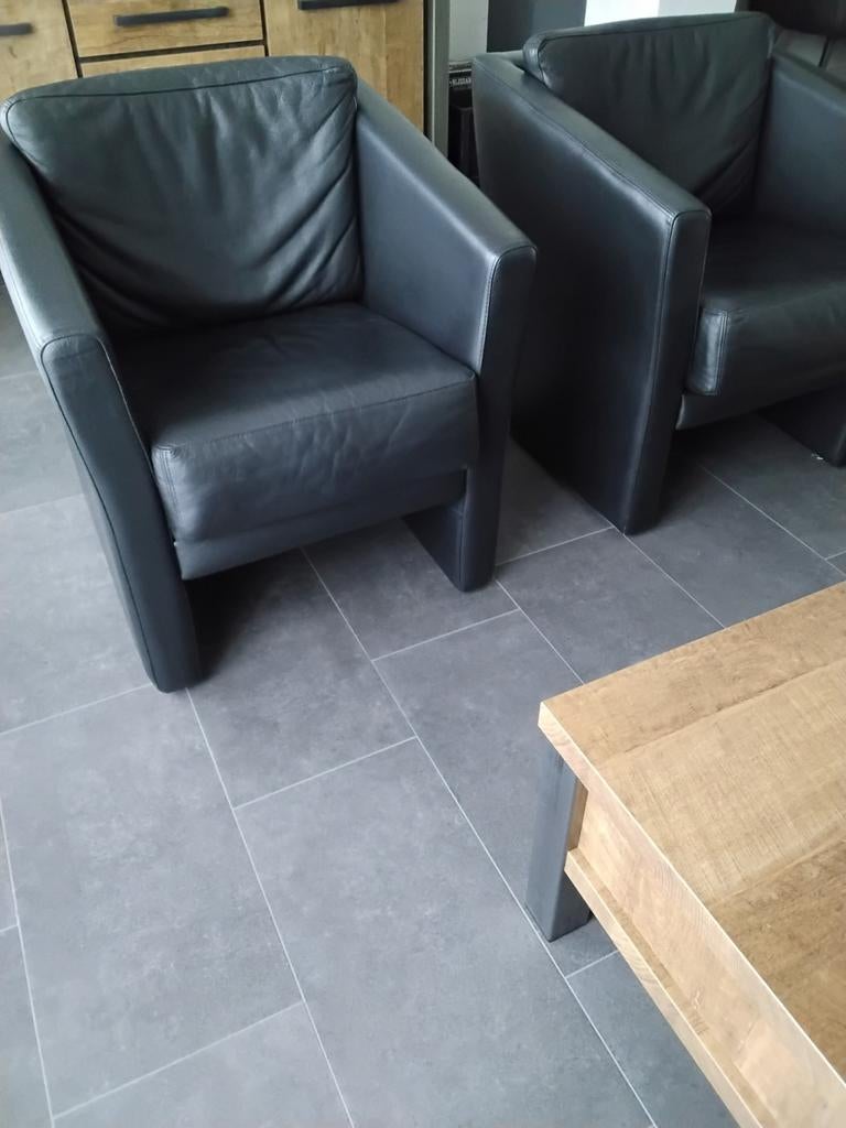2x Molinari leren fauteuils - Zwart, Ophalen, Zo goed als nieuw, Leer, 75 tot 100 cm
