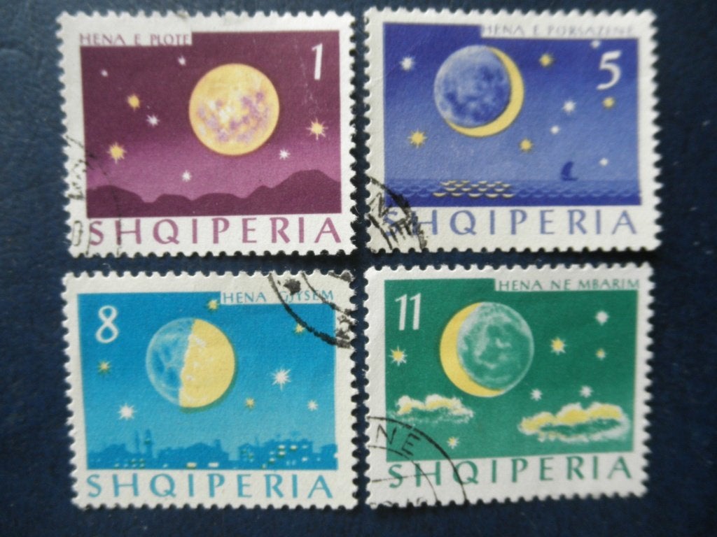 Postzegels Albanië 1964 - 4 maanfases - cat.w € 35,00., Ophalen of Verzenden, Overige landen, Gestempeld