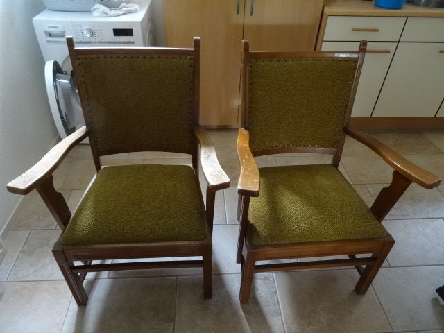 fauteuil, 2 stuks, retro, vintage , jaren 60, Ophalen, Gebruikt, Minder dan 75 cm, Stof