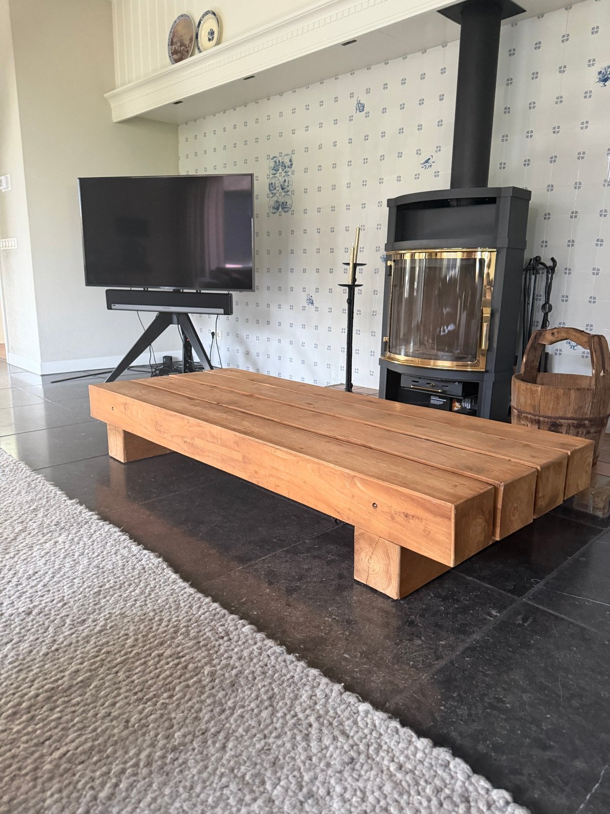 Houten salontafel - 190x80x30 cm, Ophalen, Gebruikt, 50 tot 100 cm, 150 tot 200 cm