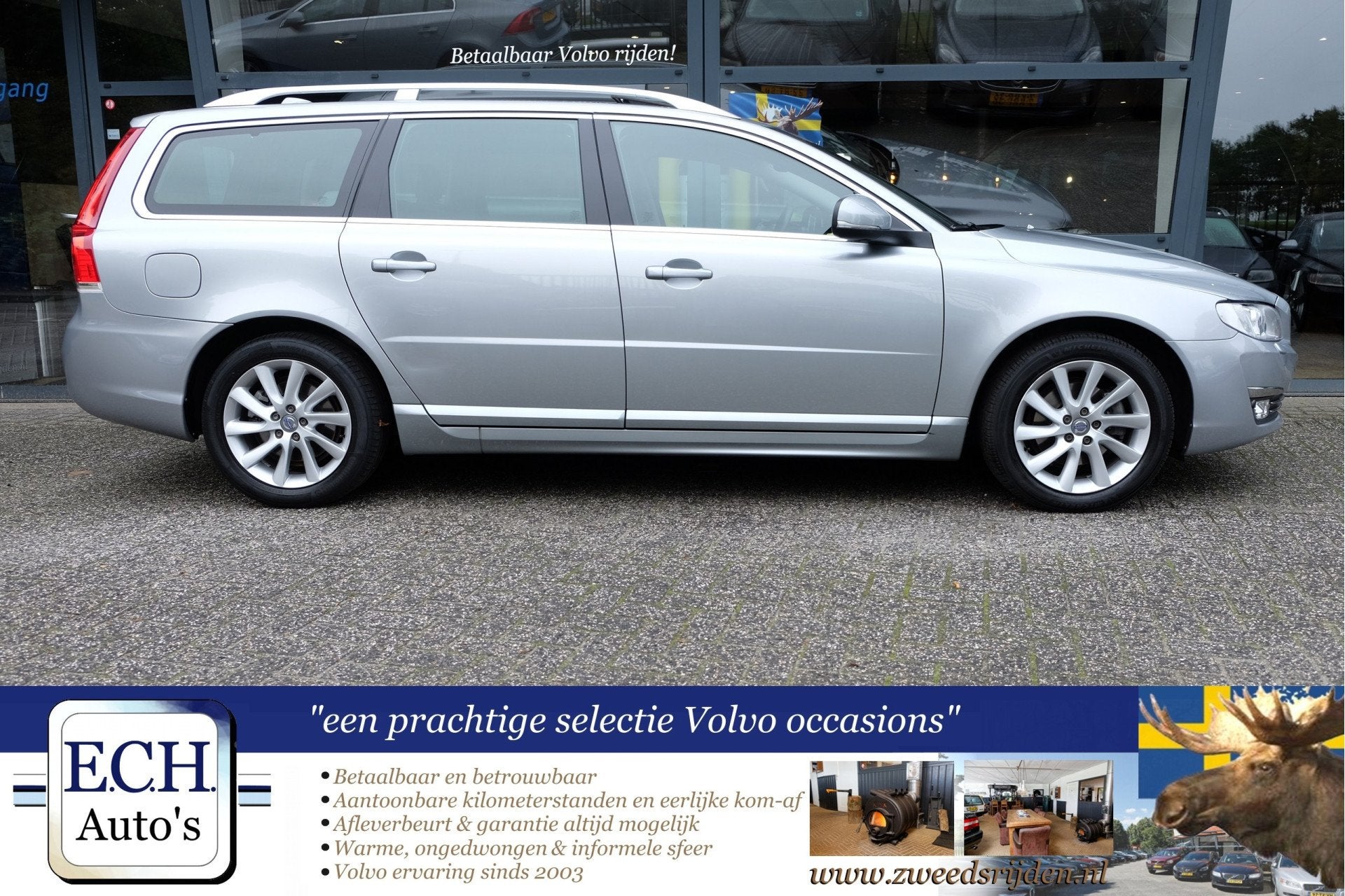 Volvo V70 2.0 T4 190 pk Aut. Polar+, Schuifdak, Leer, Xenon,, Dealer onderhouden, 1600 kg, 93 €/maand, Zilver of Grijs