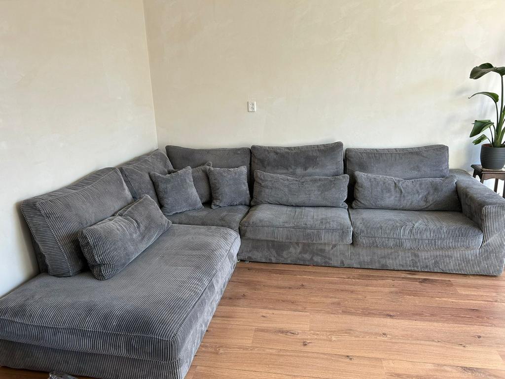 Loungebank, licht grijs, brede rib., Ophalen, Gebruikt, Stof