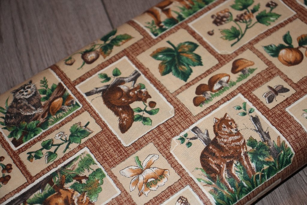 Rol vintage 100% katoen stof Beige bos dieren planten #4520, 120 cm of meer, Beige, Nieuw, Ophalen of Verzenden