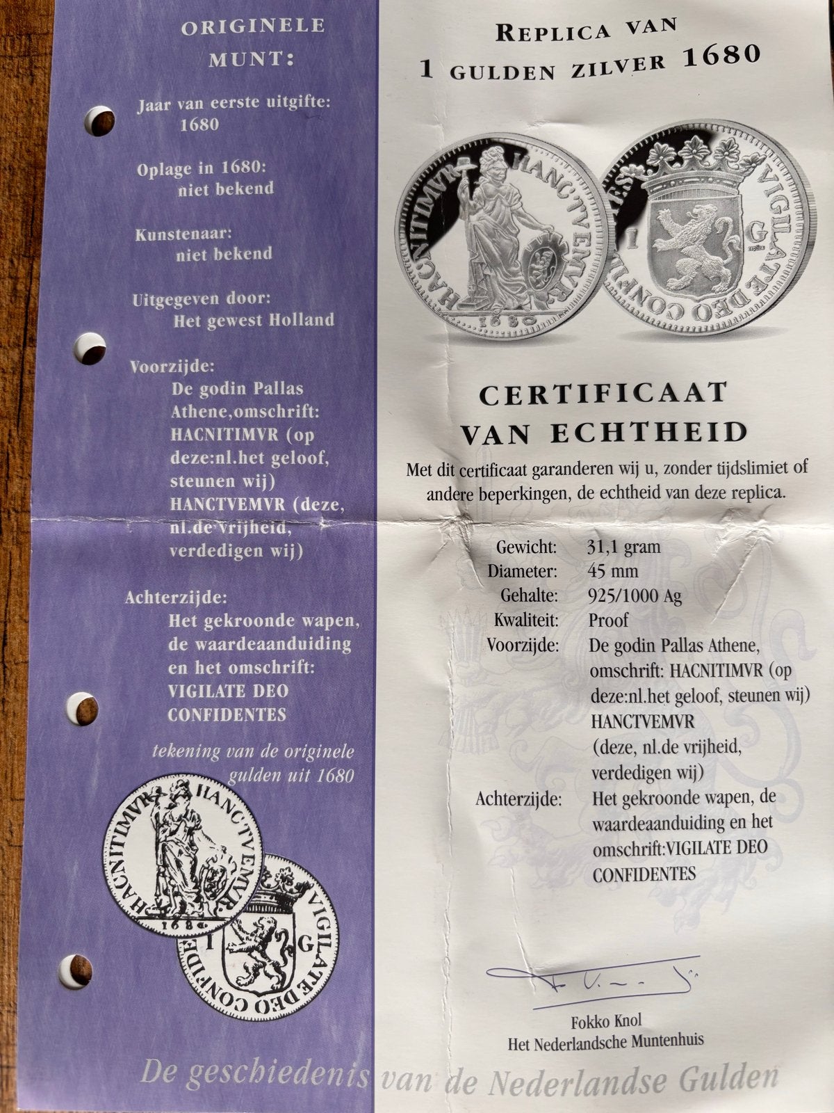 Replica 1 Gulden Zilver 1680 - De geschiedenis van de Nederl, 1 gulden, Vóór koninkrijk, Zilver, Ophalen of Verzenden