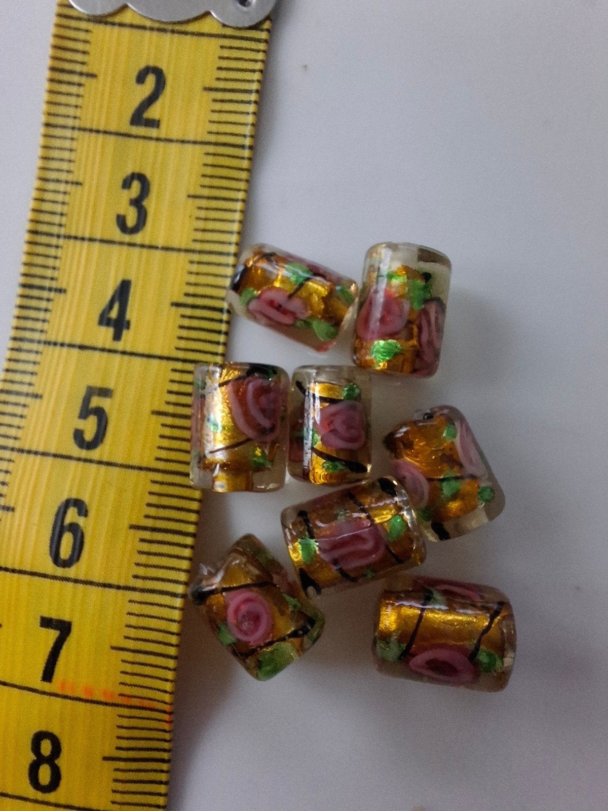 8 stuks luxe glaskralen goud brons bloem roze groen kralen, Kraal, -, Verzenden, -