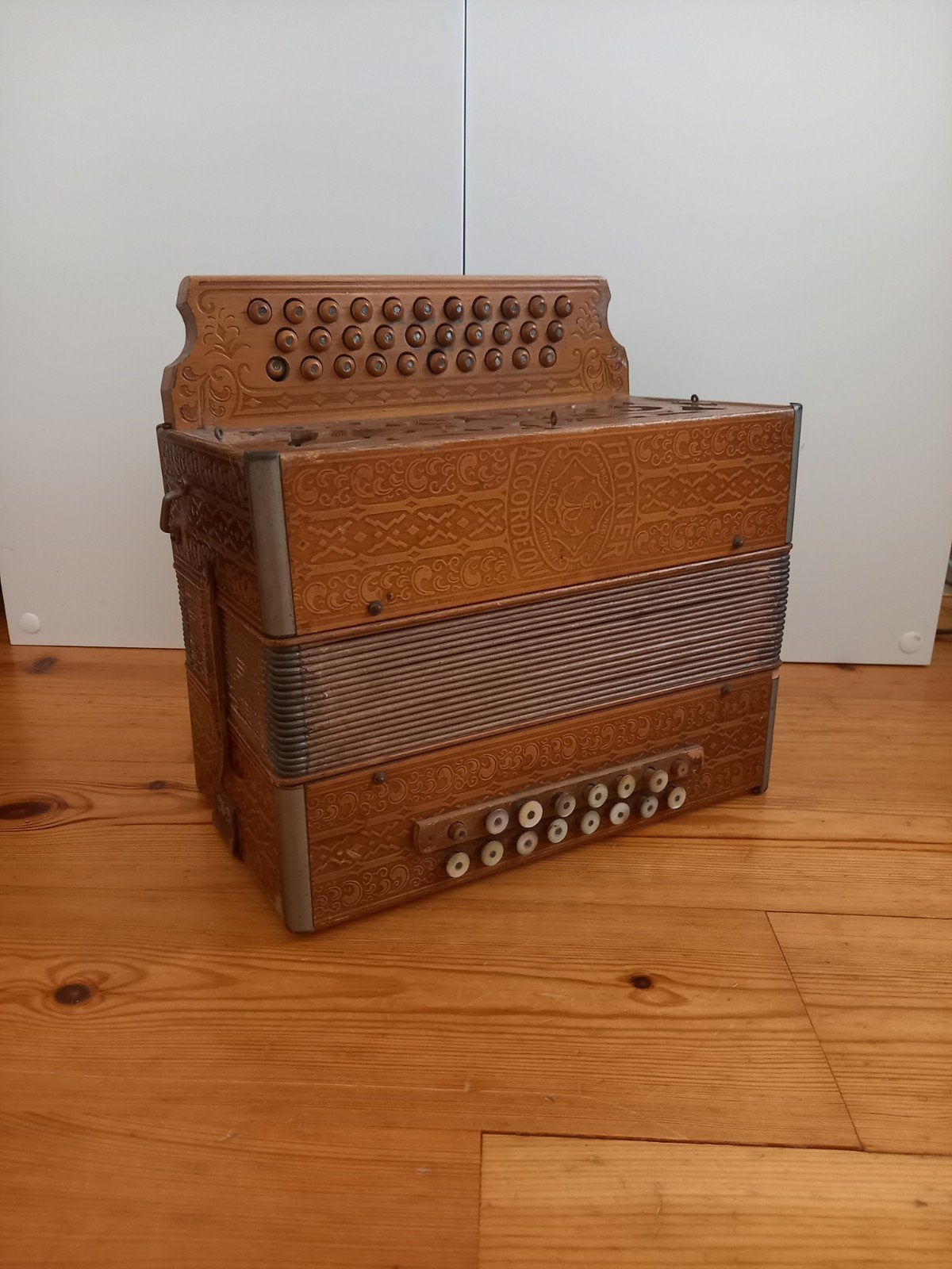 Zeer oude Hohner accordeon / trekzak van hout, Ophalen, Gebruikt, Knopaccordeon, Hohner