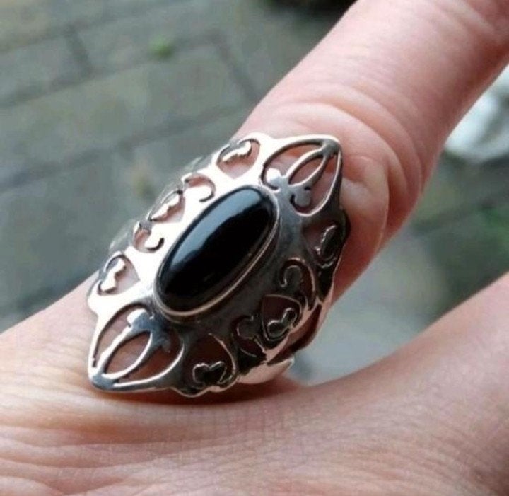 Onyx ring maat 18,5, 18 tot 19, Verzenden, Zwart, Nieuw