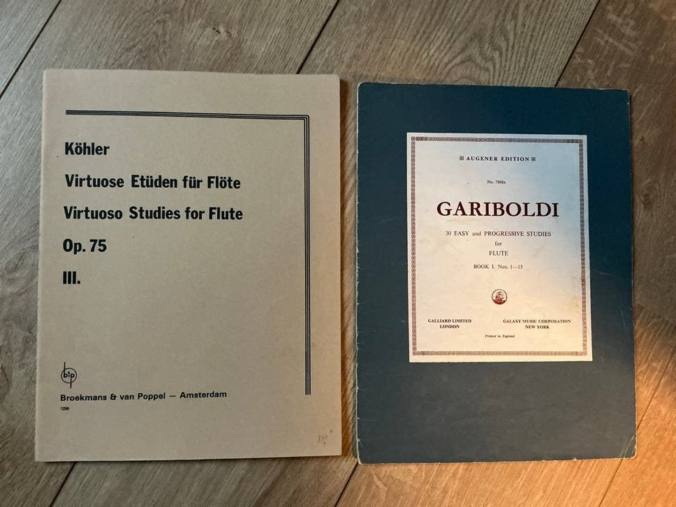 Fluit bladmuziek: Köhler & Gariboldi studies, Gebruikt, Klassiek, Les of Cursus, Dwarsfluit of Piccolo
