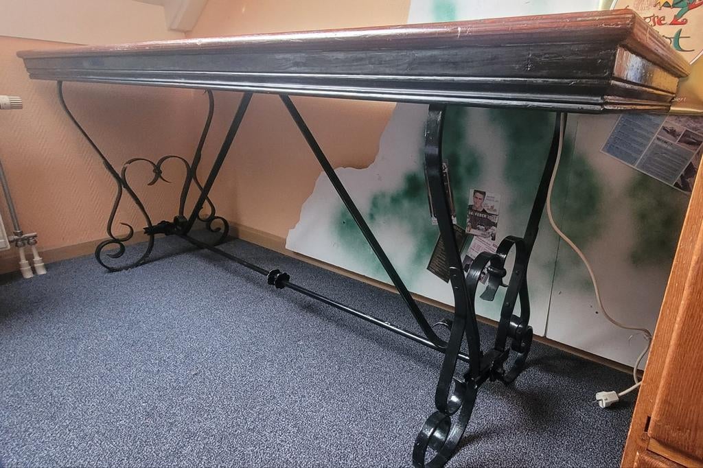 Smeedijzeren sidetable / bar met houten blad, Ophalen of Verzenden