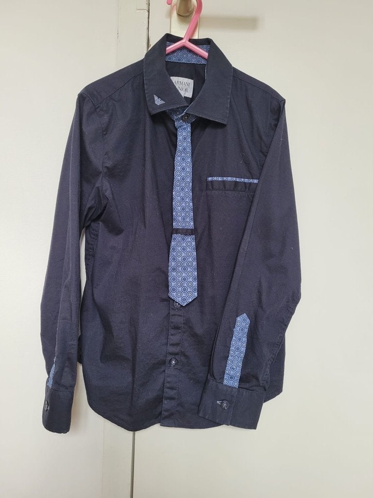 overhemd armani blauw maat 122 stropdas 7jaar, Gebruikt, Overhemd of Blouse, Ophalen of Verzenden, Jongen