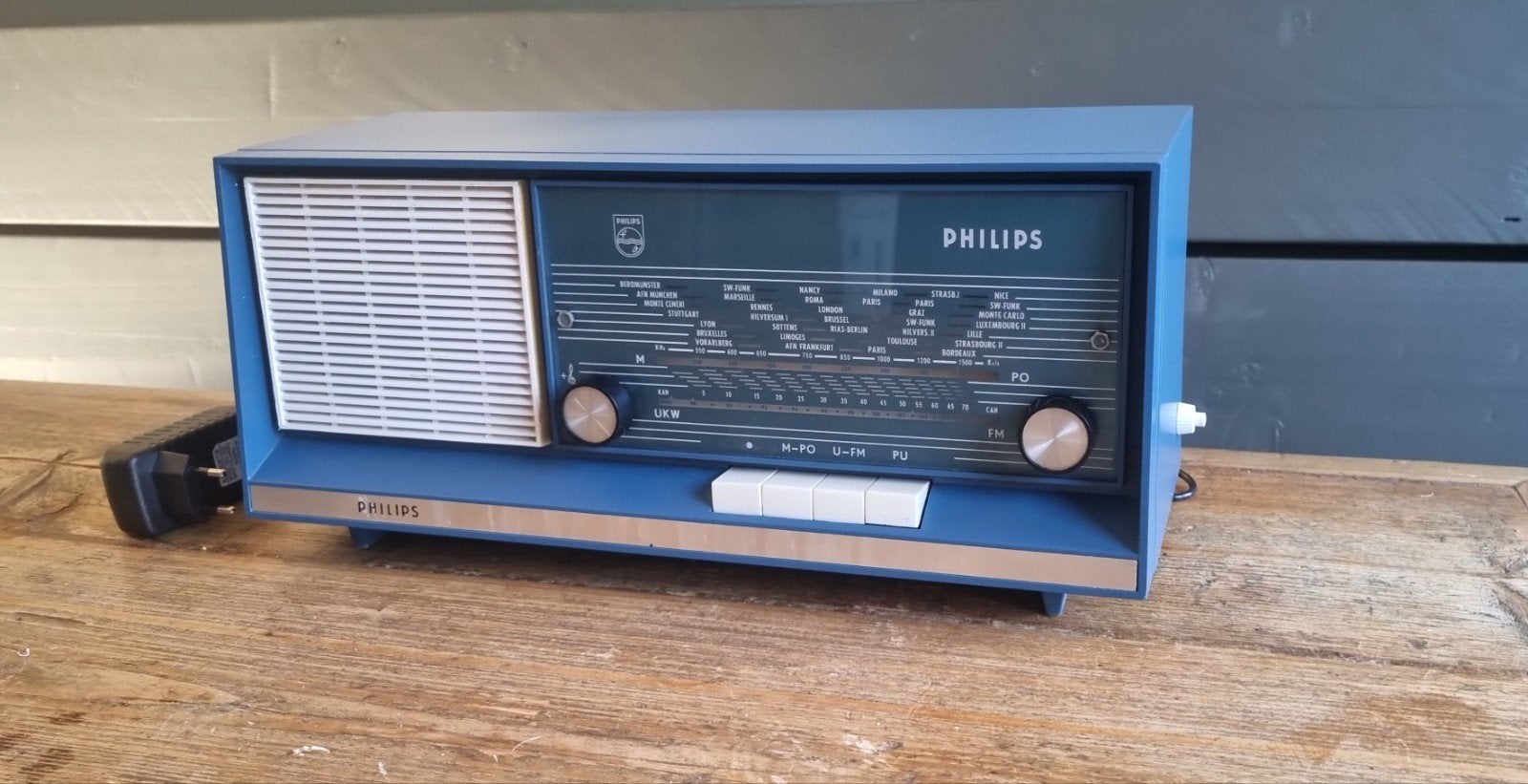 Vintage Philips Radio - Blauw Design bluetooth, Audio, Tv en Foto, Radio's, Ophalen, Gebruikt, Radio