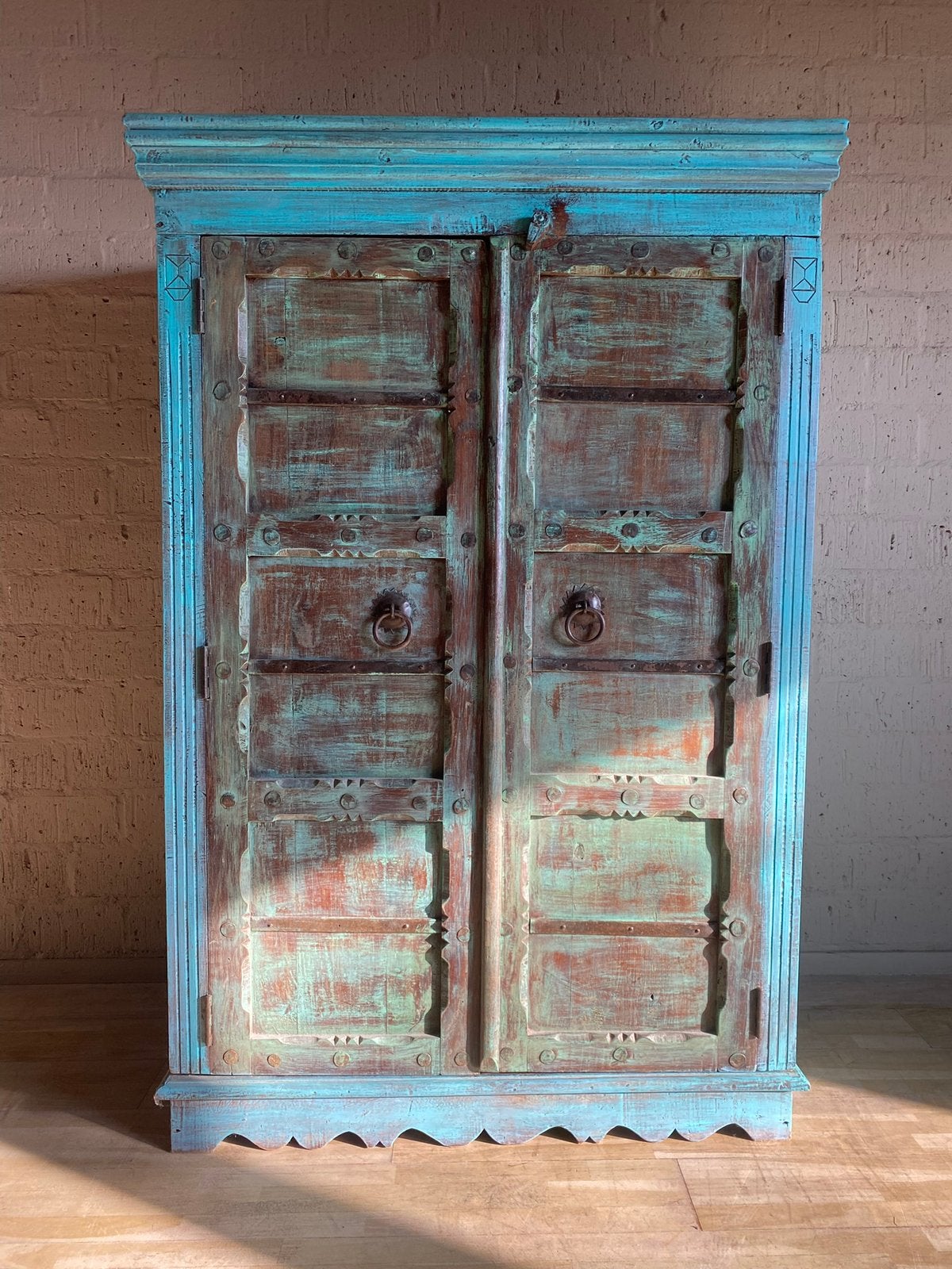 Indiase kast blauw en/of Indiase Tafel, Ophalen, Gebruikt, Indiaas, Met deur(en)