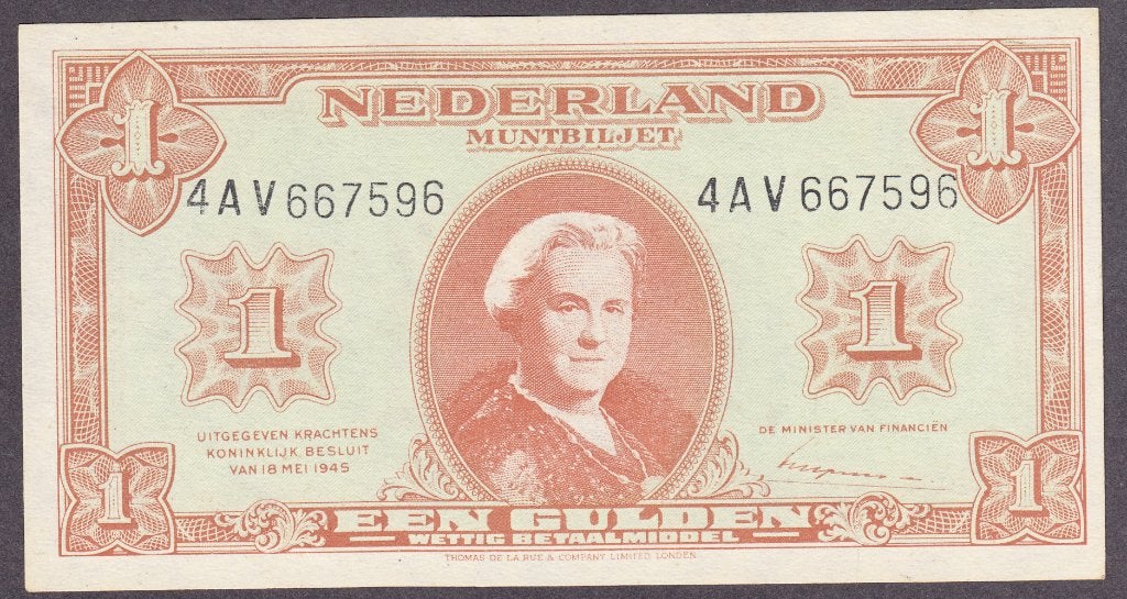 Wilhelmina - 1 gulden 18 mei 1945 UNC- - P70,AV6.1c.1, Verzenden, 1 gulden, Los biljet