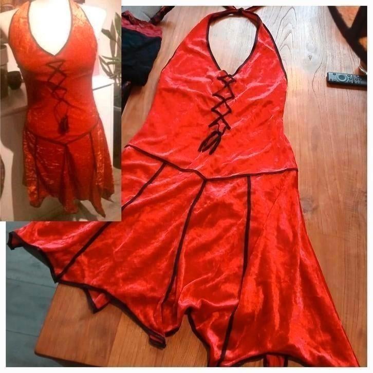 Duivel jurk 36 S - rode duiveljurk rood fluweel carnaval, Carnaval, Ophalen of Verzenden, Zo goed als nieuw, Kleding