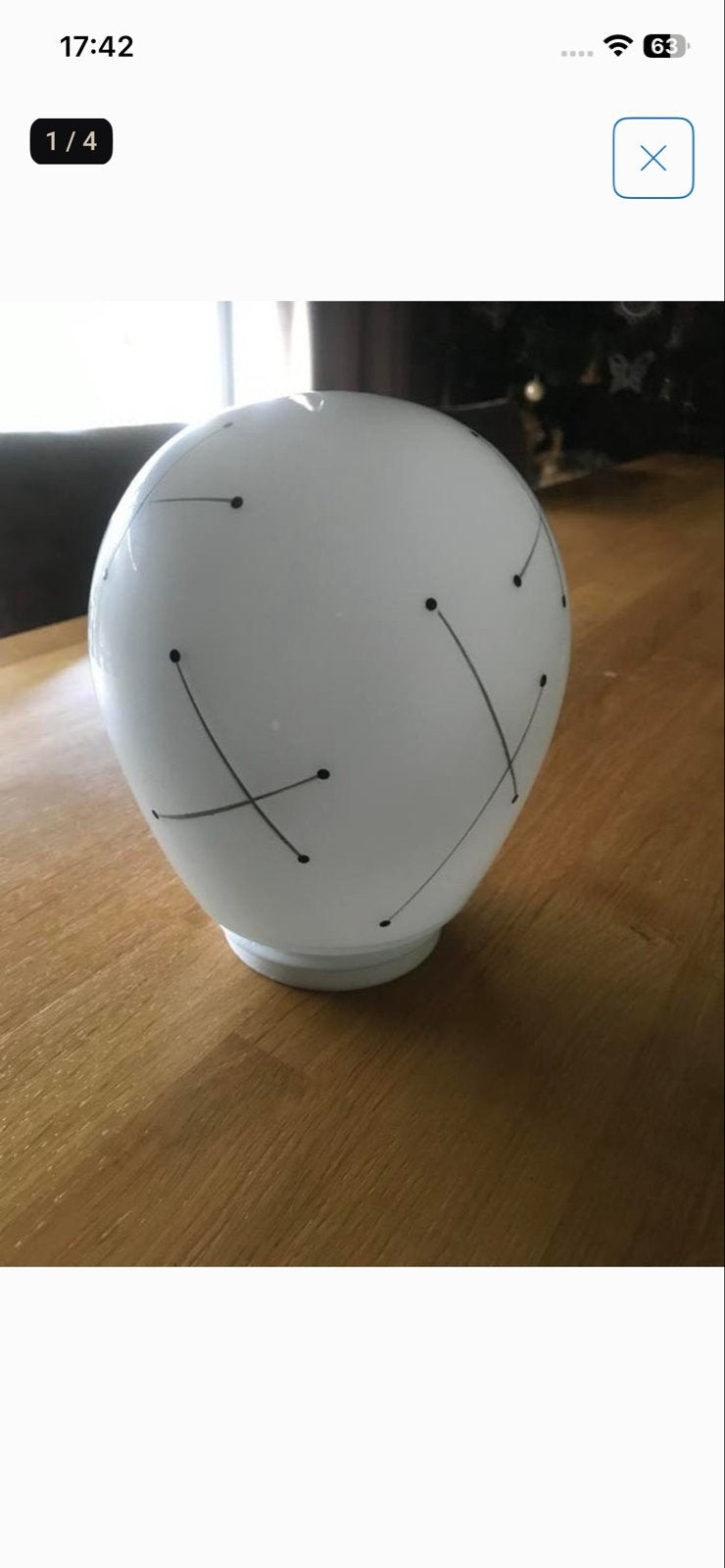 Vintage bollamp melkglas met zwarte strepen plafondlamp, Wit, Gebruikt, Ophalen of Verzenden, Glas