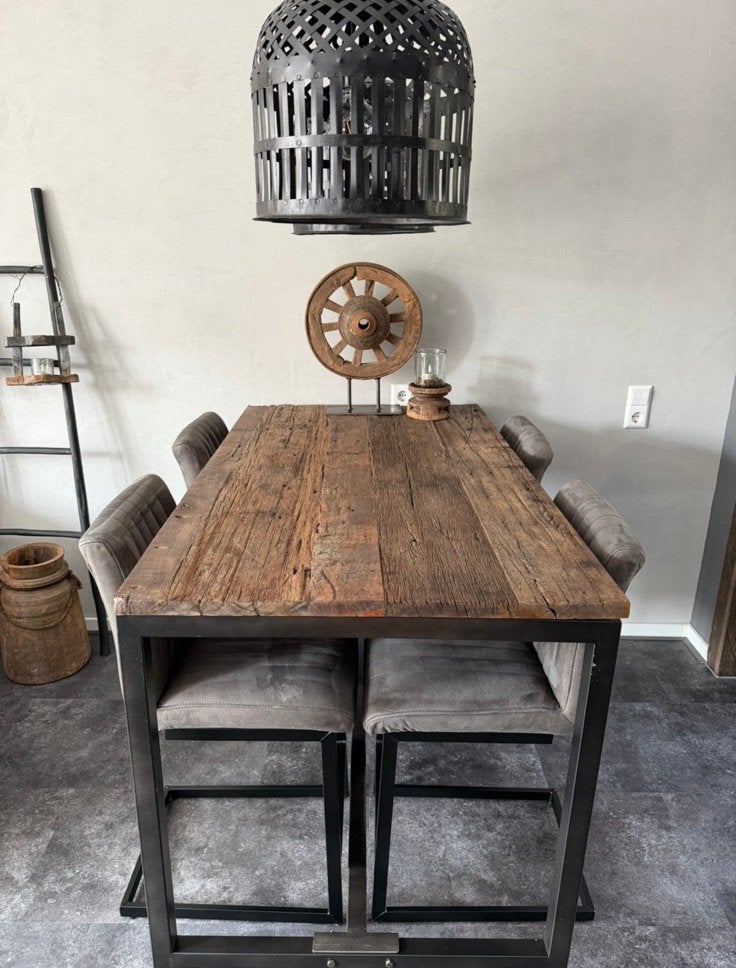 Stoere houten bartafel inclusief barkrukken, Huis en Inrichting, Ophalen, Zo goed als nieuw, Rechthoekig, 50 tot 100 cm