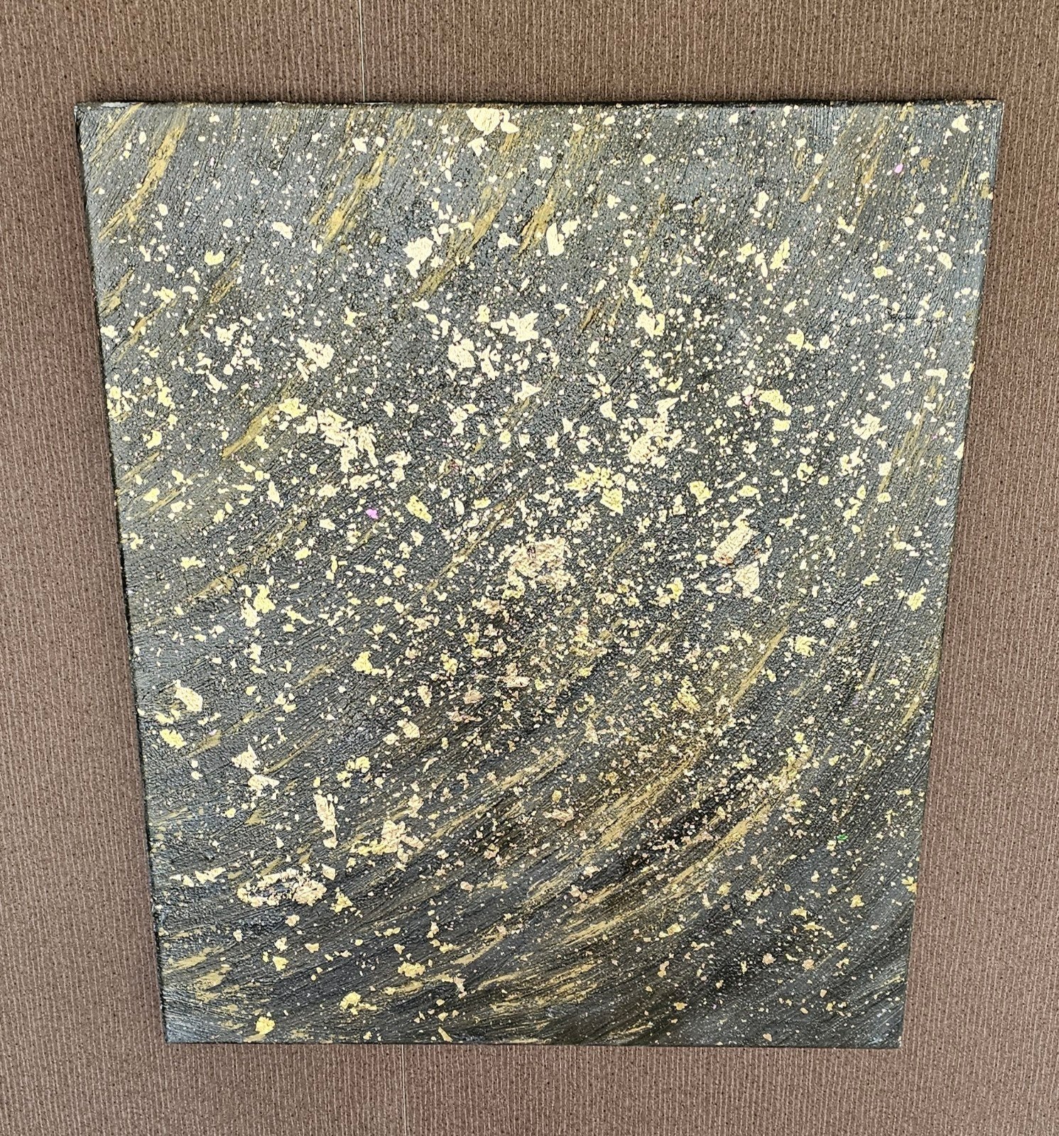Abstract Schilderij Zwart Goud 50x60  Mixed Media gesigneerd, Ophalen of Verzenden