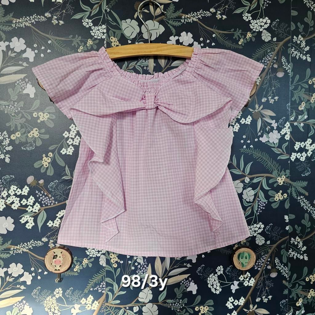 Roze geruit bloesje met strik maat 98/3y, Ophalen of Verzenden, Meisje, Overhemd of Blouse