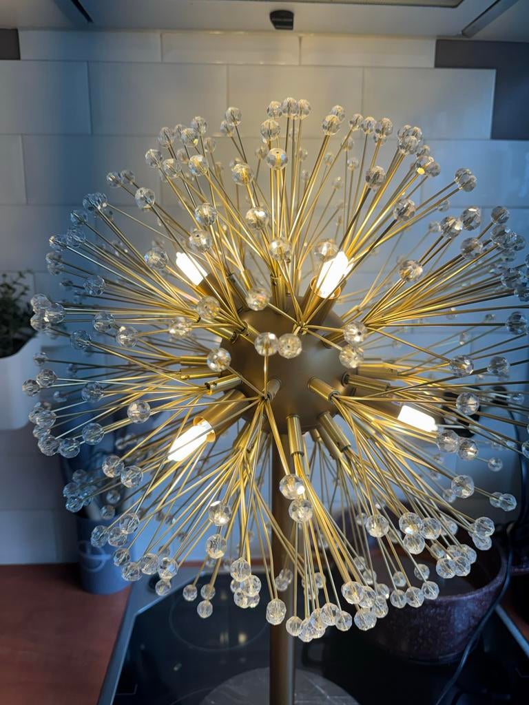 2 Dandelion Tafellamp met Kristallen Marmeren Voet, Ophalen of Verzenden, Zo goed als nieuw, Glas, 50 tot 75 cm