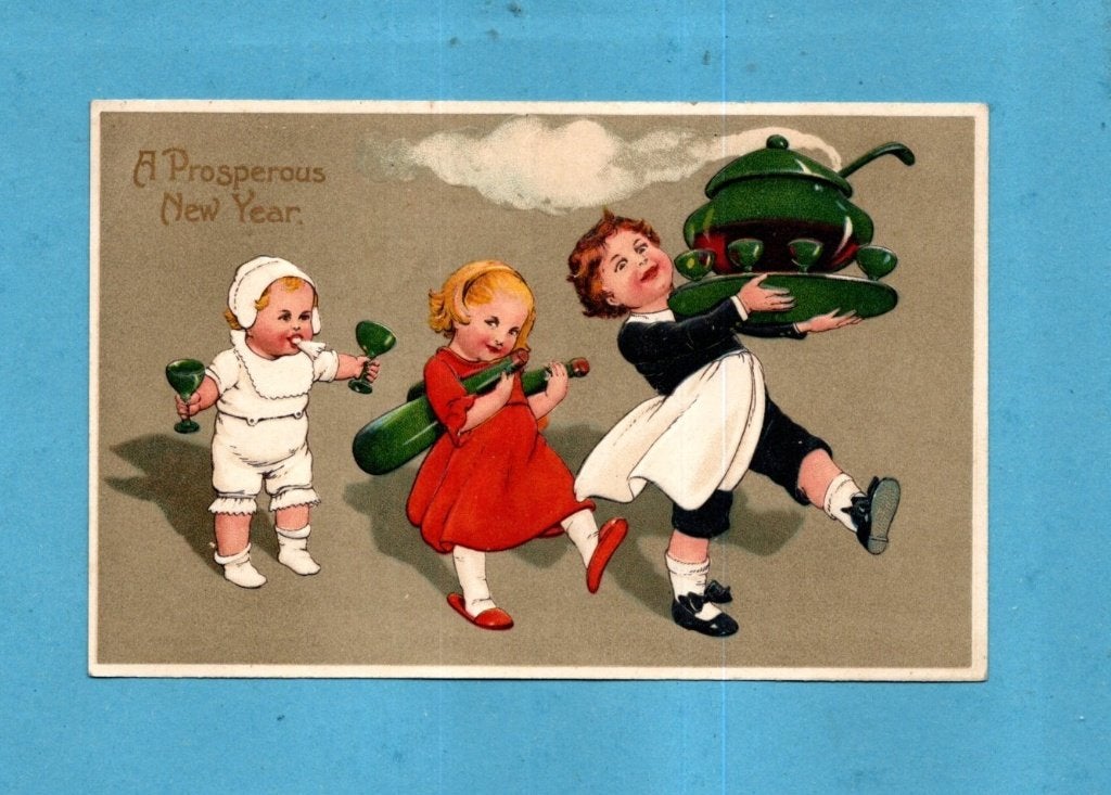 Mooie oude nieuwjaarskaart/reliéf - vrolijke kinderen - M720, Verzenden, Voor 1920, Gelopen, Kinderen